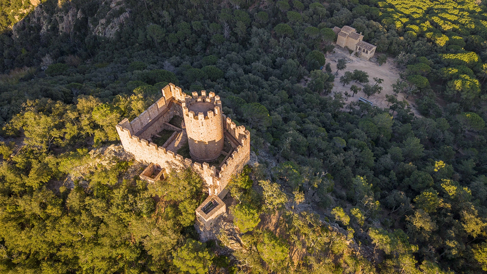 Enselva't. Castell de Farners i Ermita de la mare de Déu de Farners.